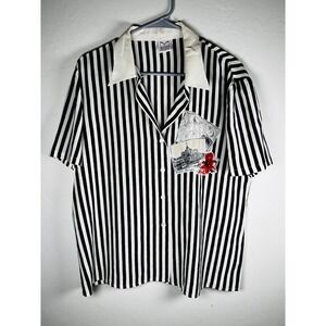 Mondi The Company Striped Shirt‎ Paris Flower Black White 100% silk